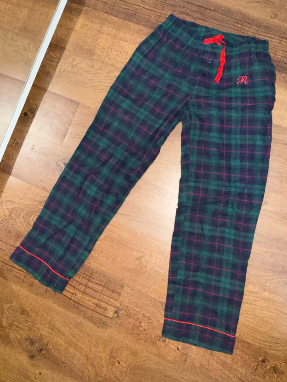 Mark & Graham Green and Navy Plaid Kids Joggers with Red Accents